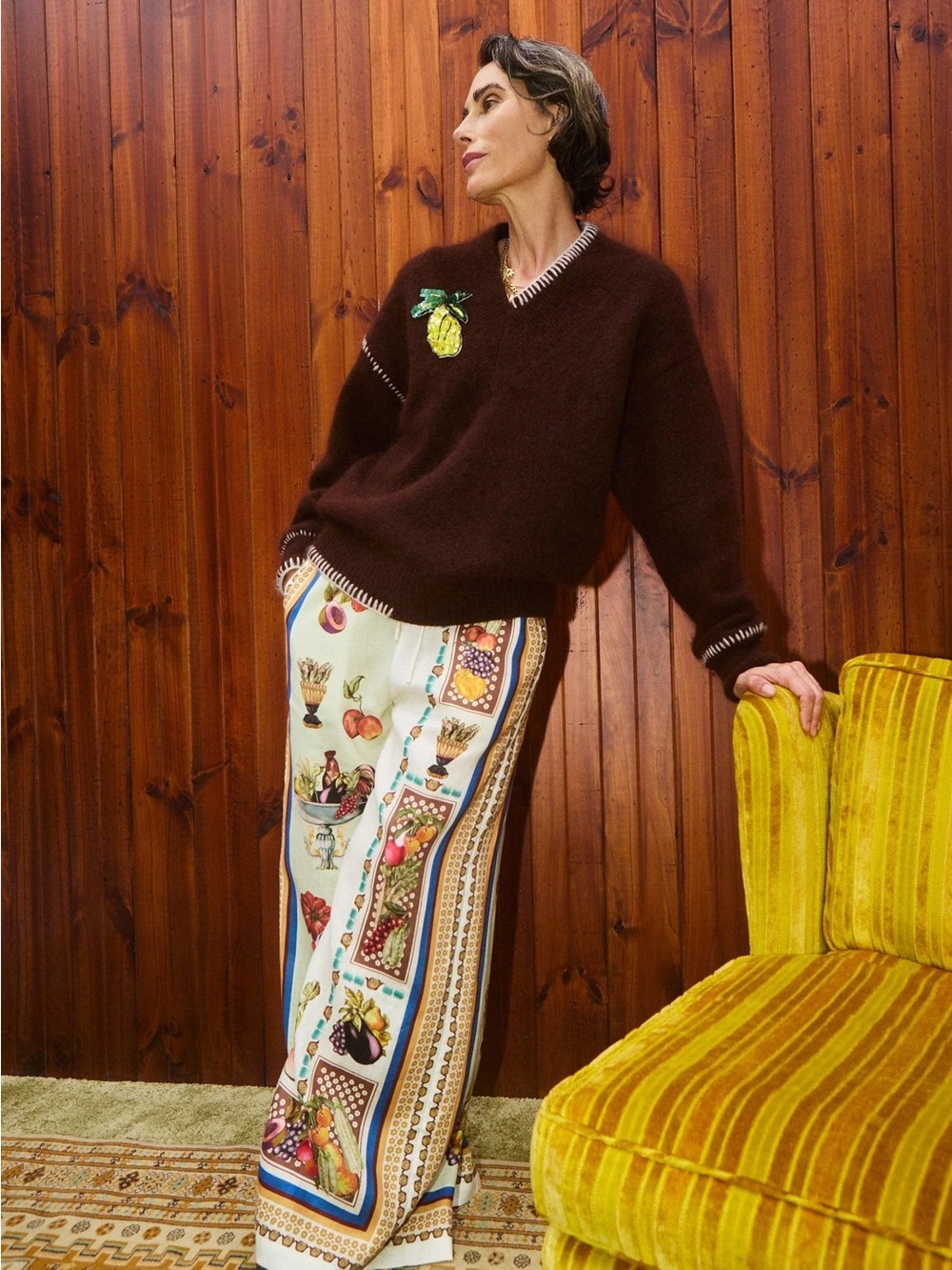 Alemais Fredo V-Neck Sweater with Yellow Green Fruit Patch - Picture 6 of 6